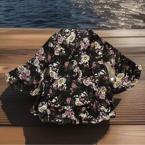 Roaman's Black Floral Blouse